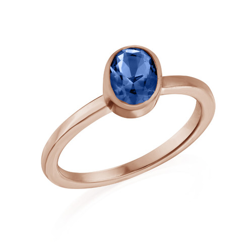 18k Rose Gold Plated Stackable Oval Blue Sapphire Ring