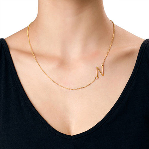 Sideways Initial Necklace in 18k Gold Plating