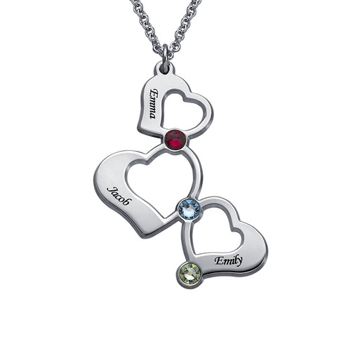 3 Heart Necklace with Birthstones