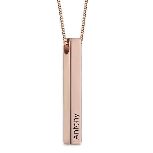 Engraved 3D Bar Necklace in Rose Gold Plating