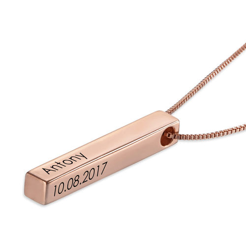 Engraved 3D Bar Necklace in Rose Gold Plating