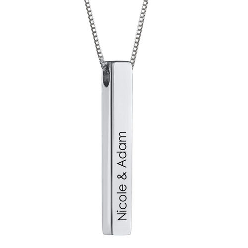 Engraved 3D Bar Necklace in Sterling Silver