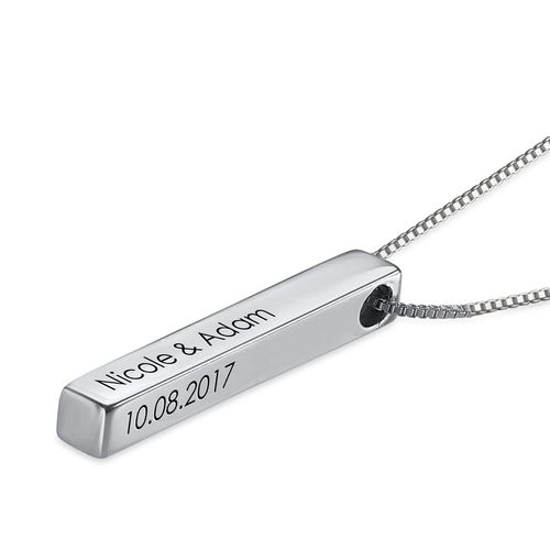 Engraved 3D Bar Necklace in Sterling Silver