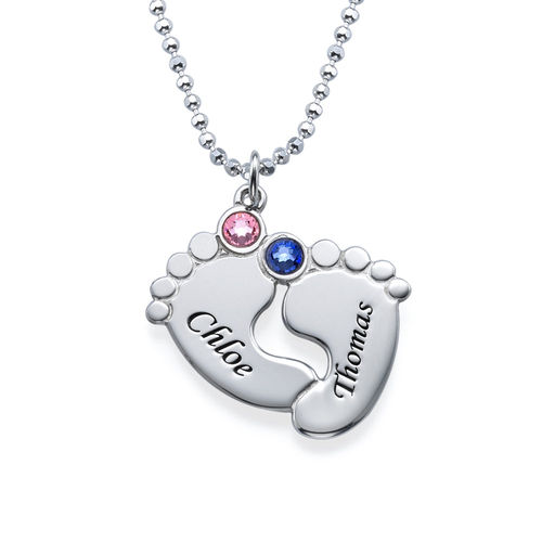 Personalized Baby Feet Necklace with Birthstones