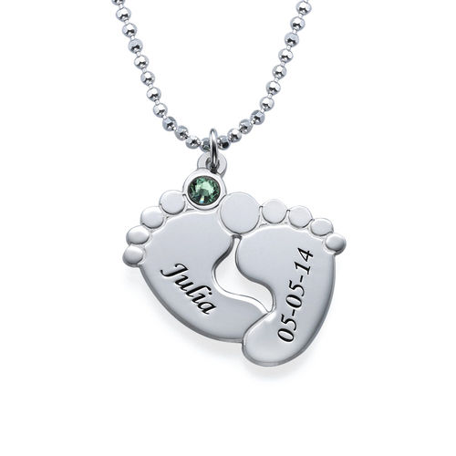 Personalized Baby Feet Necklace with Birthstones