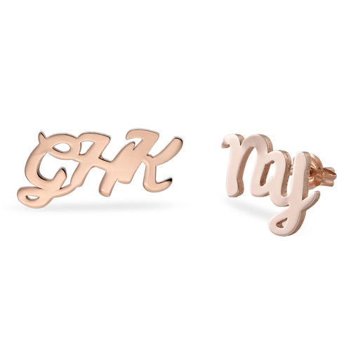 ABC Ear Studs with 18K Rose Gold Plating