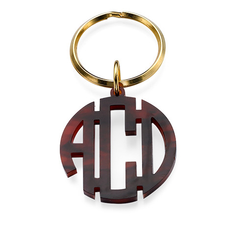 Acrylic Block Monogram Keychain with Gold Plated Key Ring