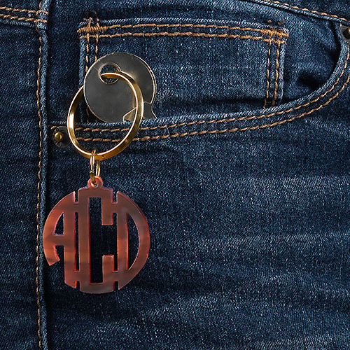 Acrylic Block Monogram Keychain with Gold Plated Key Ring