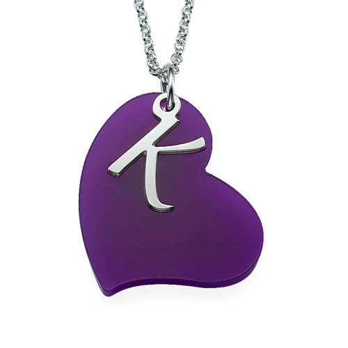 Acrylic Heart Necklace with Silver Initial Charm