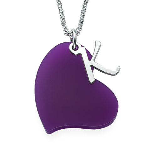 Acrylic Heart Necklace with Silver Initial Charm