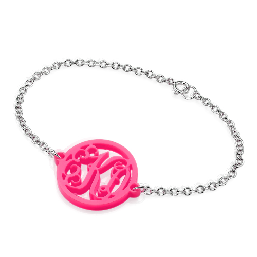 Acrylic Monogram Bracelet with Sterling Silver Chain