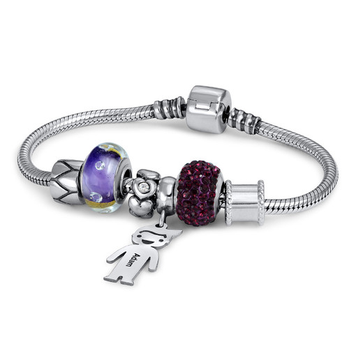 Amethyst Birthstone Bead with Cubic Zirconia