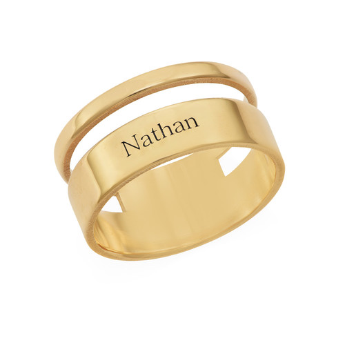 Asymmetrical Name Ring with Gold Plating
