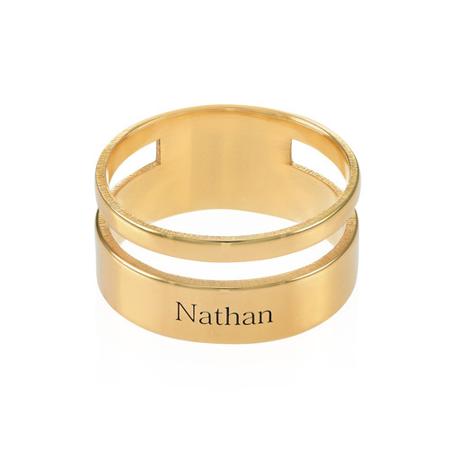 Asymmetrical Name Ring with Gold Plating