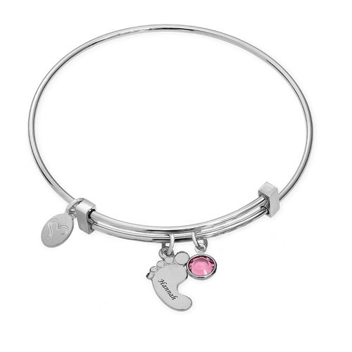 Baby Feet Bangle Bracelet with Birthstones