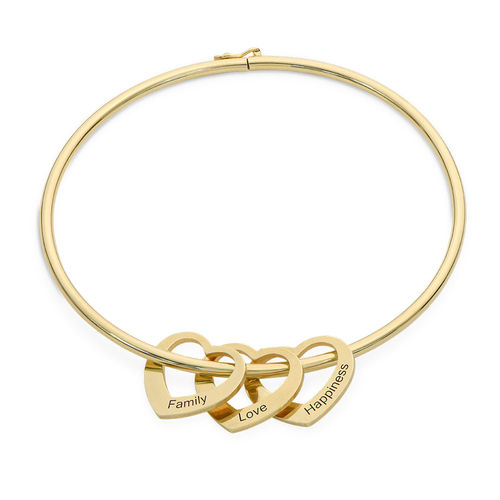 Bangle Bracelet with Heart Shape Pendants in Gold Plating
