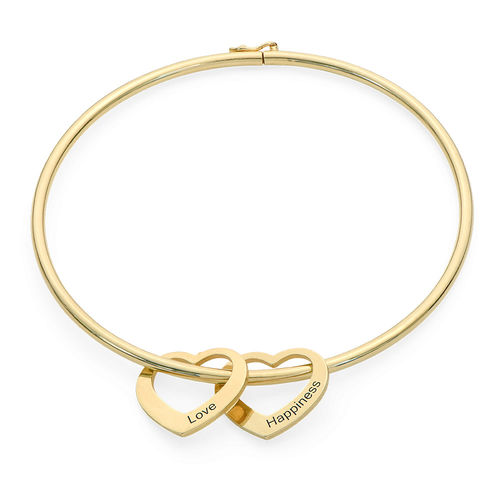 Bangle Bracelet with Heart Shape Pendants in Gold Plating