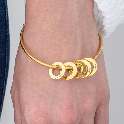 Bangle Bracelet with Round Shape Pendants in Gold Plating