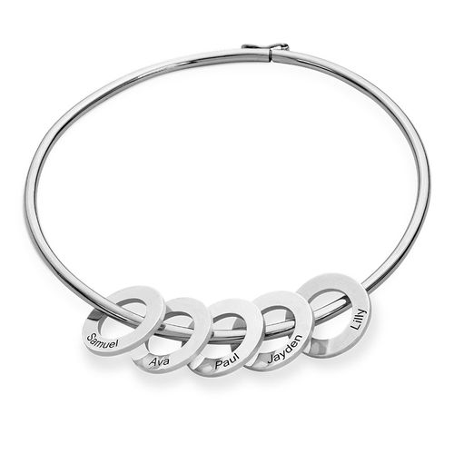 Bangle Bracelet with Round Shape Pendants in silver