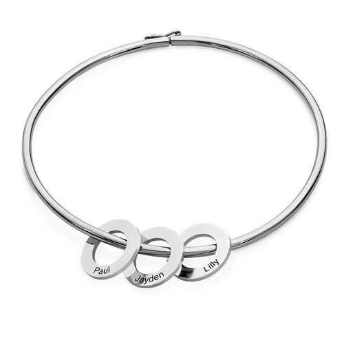 Bangle Bracelet with Round Shape Pendants in silver