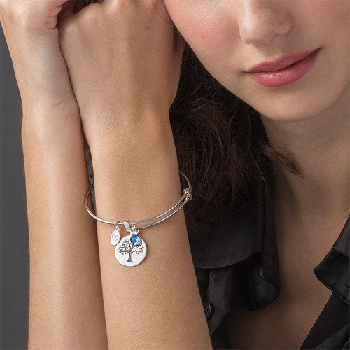 Bangle Bracelet with a Family Tree Charm