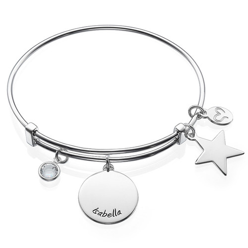 Bangle Charm Bracelet with Engraved Name