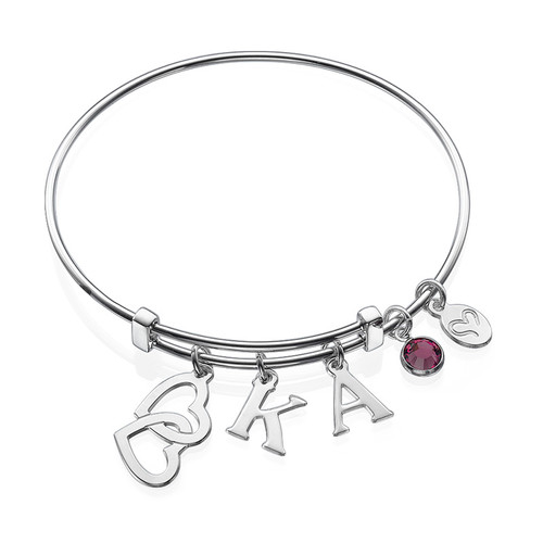 Bangle Charm Bracelet with Intertwined Hearts