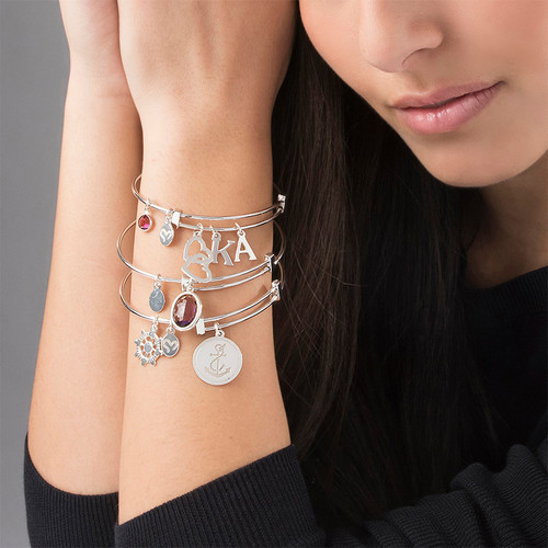 Bangle Charm Bracelet with Intertwined Hearts