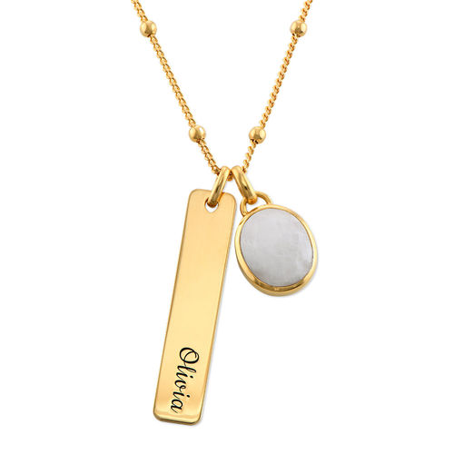 Bar Necklace in Gold Plating with Semi-Precious Gemstone