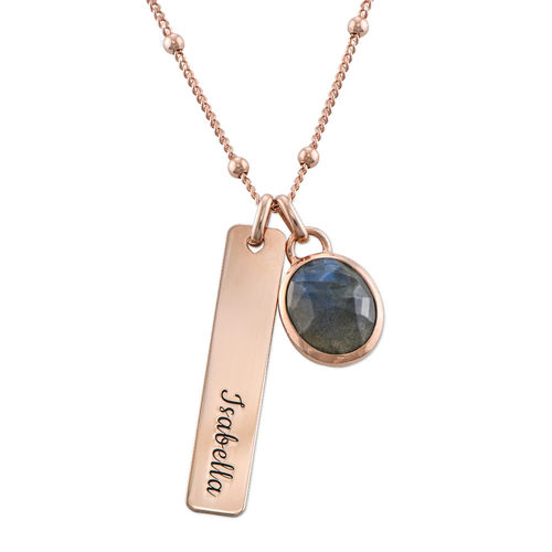 Bar Necklace in Rose Gold Plating with Semi-Precious Gemstone