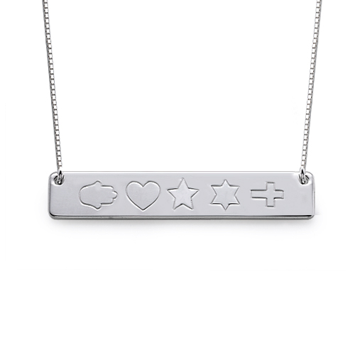 Bar Necklace in Silver with Icons