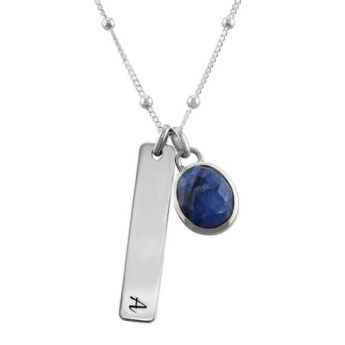 Bar Necklace in Silver with Semi-Precious Gemstone