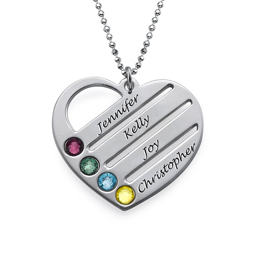 Birthstone Heart Necklace with Engraved Names