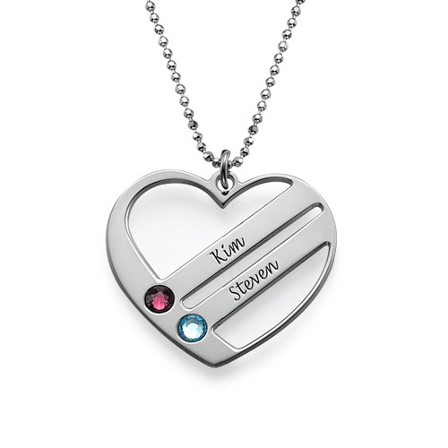 Birthstone Heart Necklace with Engraved Names