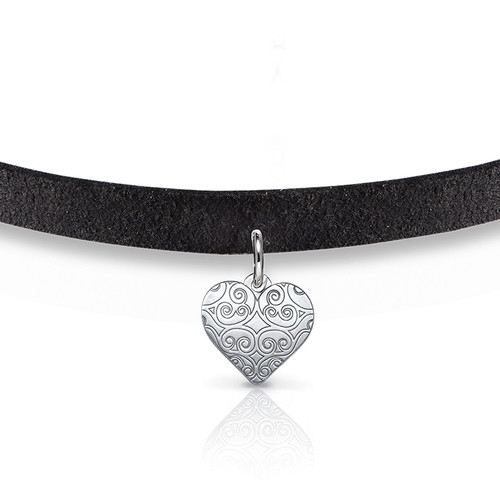 Black Choker Necklace with Heart Charm