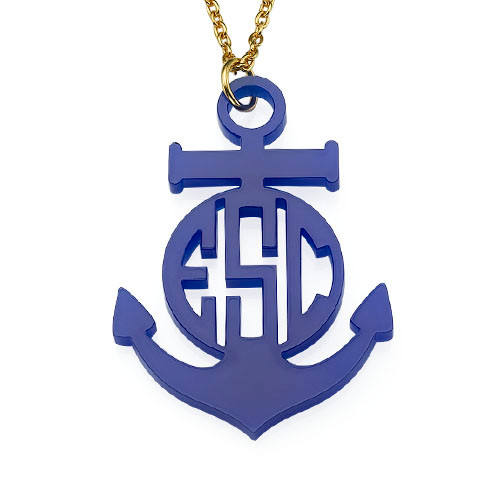 Acrylic Anchor Block Monogram Necklace