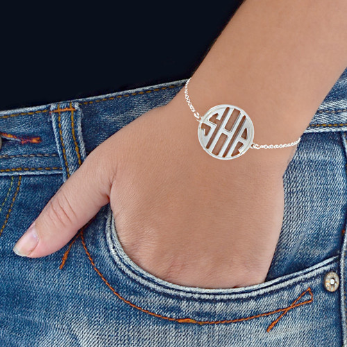 Block Letter Monogram Bracelet in Silver