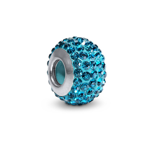 Blue Topaz Birthstone Bead with Cubic Zirconia