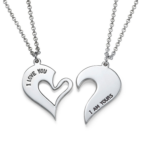 Breakable Heart Necklace for Couples in Silver