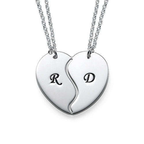 Breakable Heart Necklaces with Initial Engraving
