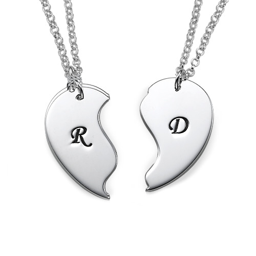 Breakable Heart Necklaces with Initial Engraving