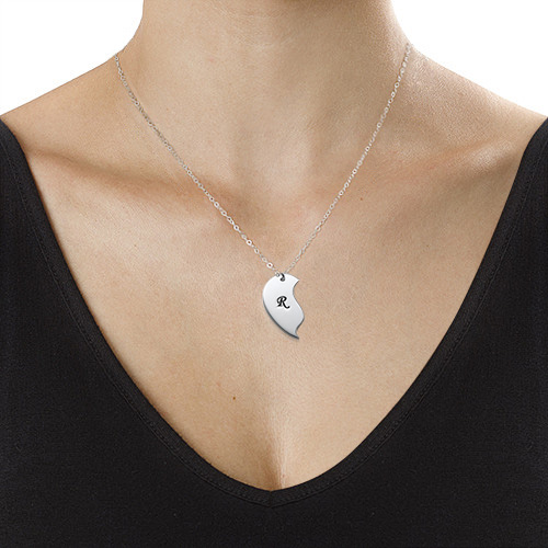 Breakable Heart Necklaces with Initial Engraving