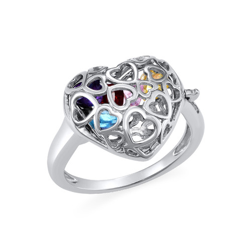 Caged Heart Ring with Birthstones