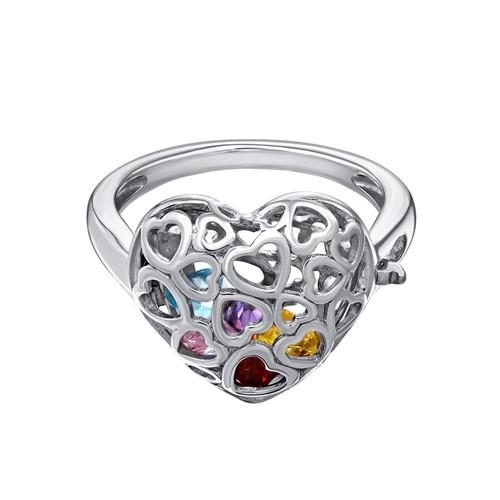 Caged Heart Ring with Birthstones