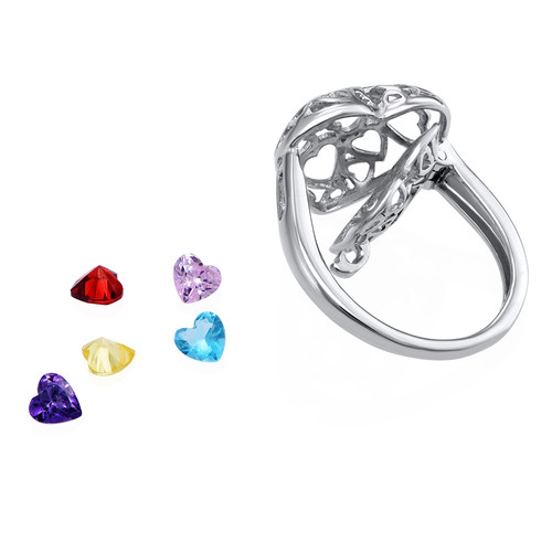 Caged Heart Ring with Birthstones