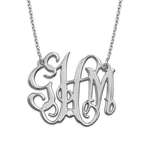 Celebrity Monogram  Sterling Silver Diamond Necklace