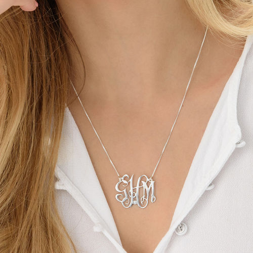 Celebrity Monogram  Sterling Silver Diamond Necklace