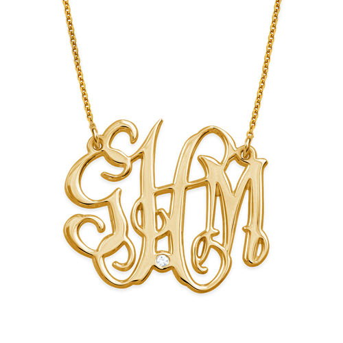 Celebrity Monogram Necklace Gold Plated with Diamond
