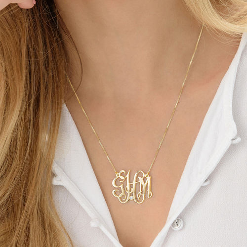 Celebrity Monogram Necklace Gold Plated with Diamond