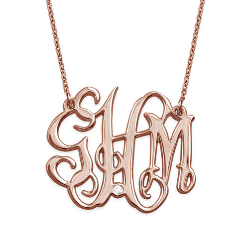 Celebrity Monogram Necklace Rose Gold Plated with Diamond